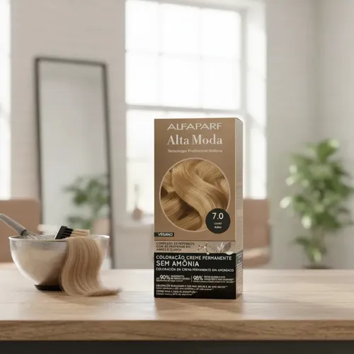 Tintura Alta Moda Alfaparf En Kit Sin Amoniaco Vegana Tono 7.0 rubio