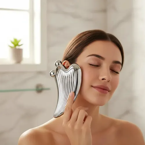 Masajeador Facial 3D Gua Sha Plateado Antiedad y Relajación