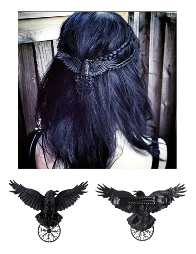 Hebilla Broche Cuervo Metal Pelo, Moda Estilo Look Dark