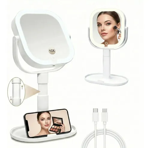 Espejo De Maquillaje Sanycasa Con Luz Led Con Aumento De 1x/