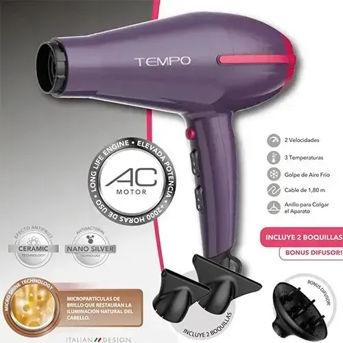 Secador De Pelo Ga.ma Italy Tempo 3d Ceramic Ion Color Violeta