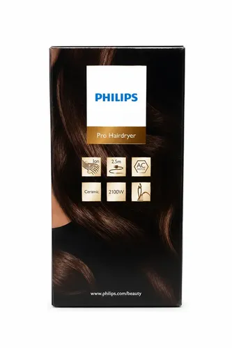 Secador De Pelo Philips Pro Hairdryer HPS910 Profesional 2100W Cuenta Con 2 Boquillas Concentradoras Tiene Aire Frío Cable 2,5 Metros Filtro Removible Uso Profesional Negro Peluqueria Secado Rapido