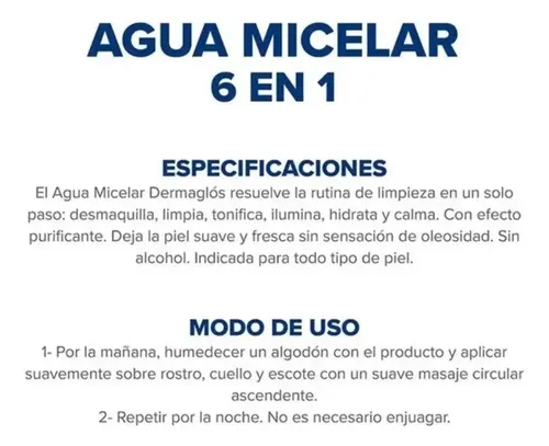 Dermaglós Agua Micelar Piel Mixta A Grasa 6 En 1 200ml