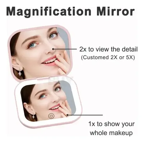 Uu Espejo De Maquillaje Plegable 2x Aumento Con Luz Led Uu