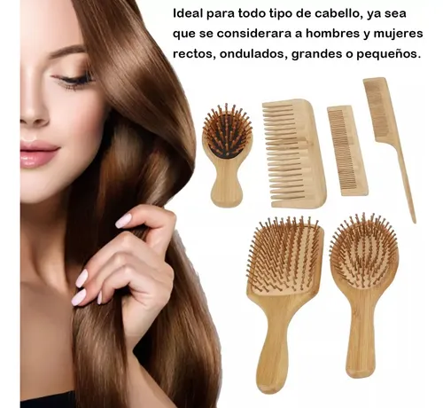 Kit De Cepillo Y Peine De Bambú Antifrizz X, 6 Piezas