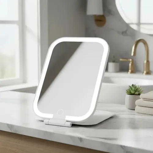 Espejo Led Maquillaje Plegable Con Luz 3 Tonos Usb