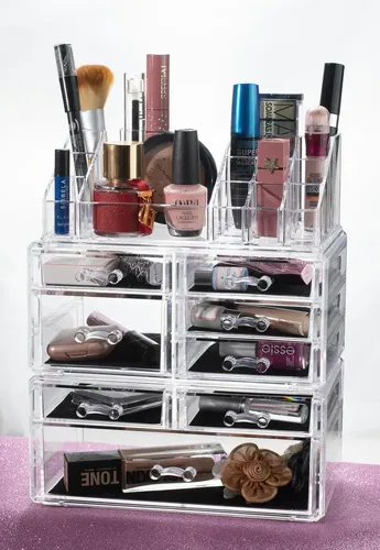 Organizador Maquillaje Acrílico Cajones 27x24cm Calidad Premium Cosmético Joyería Esmaltes Elegante Moderno Fácil Limpiar Porta Cosméticos