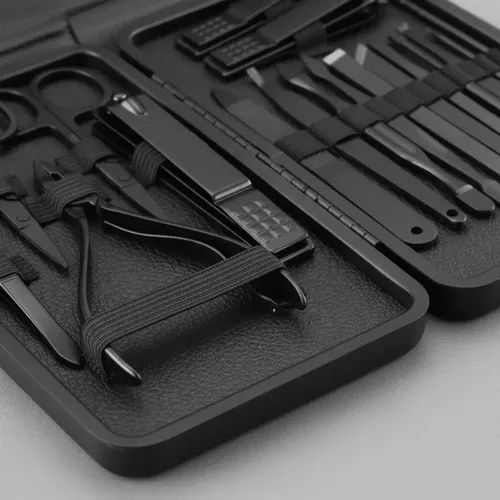 Set Estuche Manicura Pedicura 19 Pzas Negro Acero Inoxidable