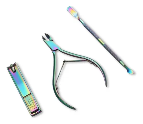 Kit Corta Uñas + Alicate + Repujador De Cuticula Tornasolado