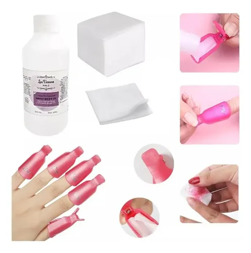 Kit Removedor Uv Broches Wipes Acetona Semipermanente Gel