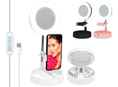 Espejo Selfie Porta Celular Luz Led Ring Light Usb Maquillaj