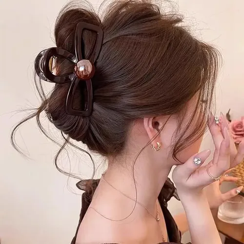 Accesorio De Pelo Para Mujer Con Forma De Lazo Hueco Y Garra Coffee Bead Hollow Bow Tie About 6.5cm Bow