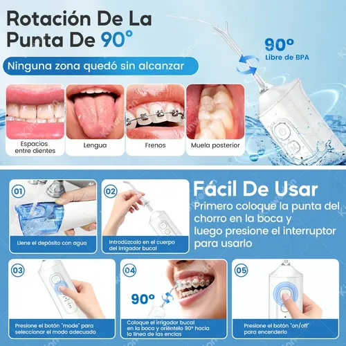 Irrigador Bucal Portátil, Hilo Dental Kinwater, 4 Modos Y 6
