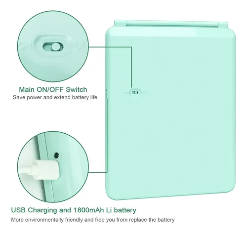 Espejo De Maquillaje Deweisn Con Luz Led 10 Pulgadas Verde