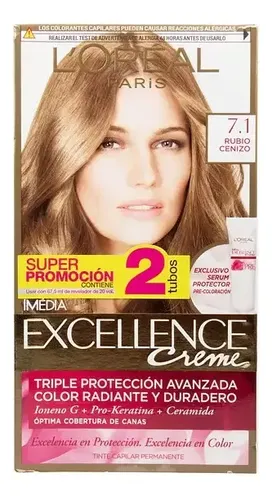 Kit Tintura L’oréal Paris Excellence Creme Tono 7.1 Rubio Cenizo Para Cabello