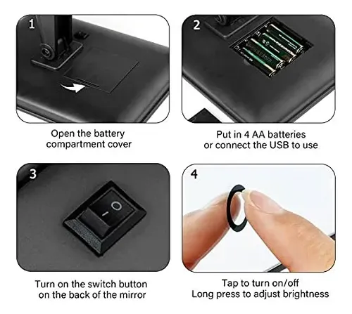 Espejo De Tocador Iluminado Kookin Con 16 Luces Led Negro