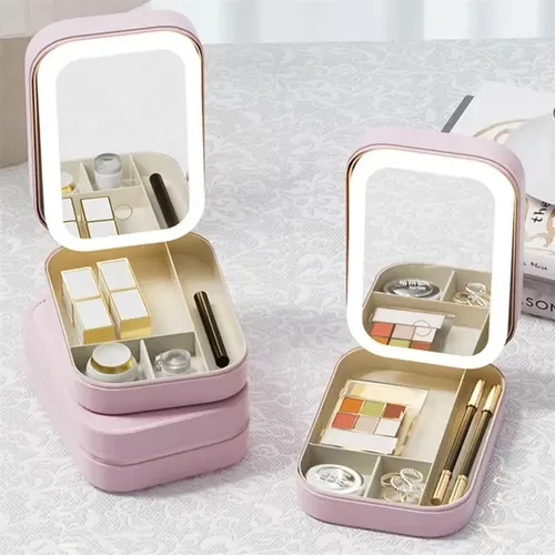 Caja De Almacenamiento De Maquillaje Con Espejo R2led, Portá