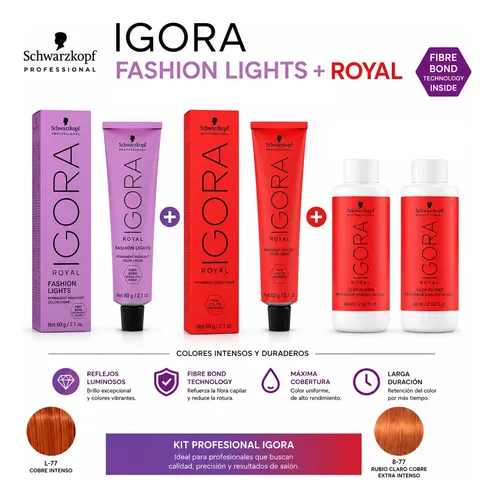 Tintura Igora Fashion L77 + Igora Royal 8.77 Con Oxidantes