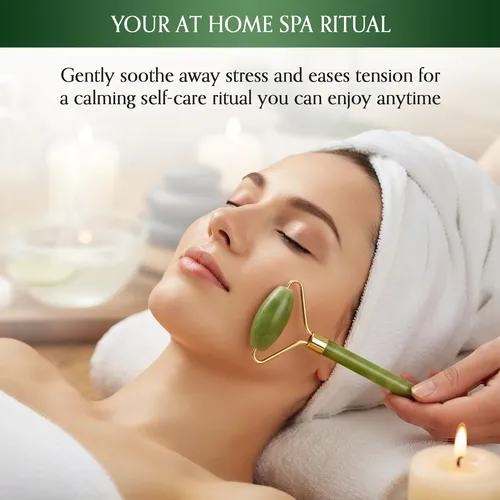 Set Masajeador Facial Jade Roller Y Gua Sha 4 Unidades Verde