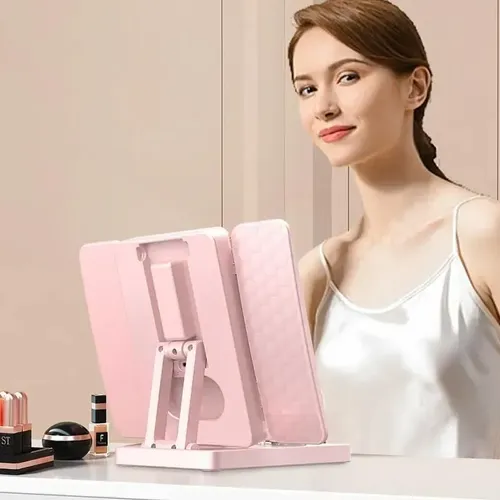 Espejo P/ Maquillaje C/ Porta Lentillas Led 3 Modos Usb Recargable Luz Ajustable Tocador Cosmética Portátil Diseño Moderno