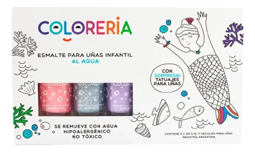 Set De Esmaltes X3 + Tatuajes Lavables Infantil Color ROSA, GLITTER Y LILA