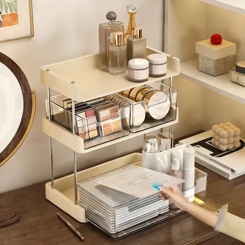 Organizador Maquillaje Acrílico 3 Niveles Con Cajón Transparent
