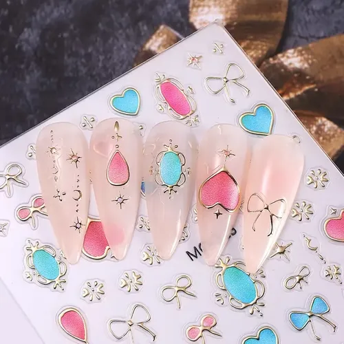 Pack De 3 Pegatinas De Uñas Barroco 3d – Corazón, Estrella Y