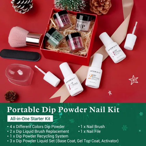 Kit De Polvo Para Uñas Azurebeauty Navidad 4 Colores 10ml