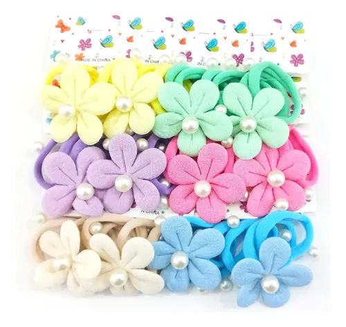Pack X 36 Colitas De Pelo Flor Con Perla Colores Surtidos