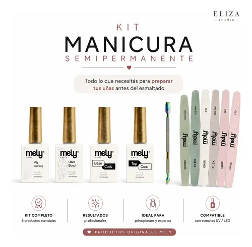 Kit Uñas Semipermanentes Base Top Coat Y Limas Mely