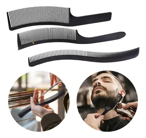 Peines Curvos Peluquería Barbería Negro 3 Piezas