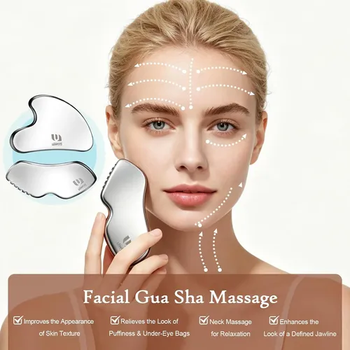 Set 4 En 1 Gua Sha Acero Facial Y Corporal Con Rodillo