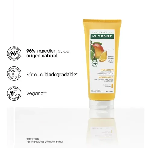Klorane Bálsamo Acondicionador Manteca De Mango Crema De Enjuague Cabellos Secos Mangue