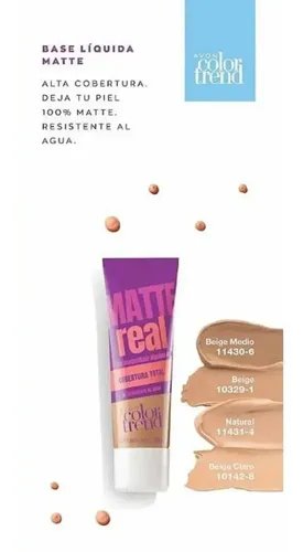 Base De Maquillaje Liquida Mate Avon Color Trend Matte Real Tono Beige Claro 210n