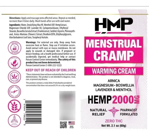 Crema De Cáñamo Para Calambres Menstruales 2000mg Con
