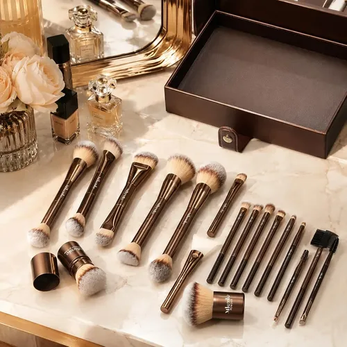 Set 20 Pinceles Maquillaje Profesional Con Estuche Negro