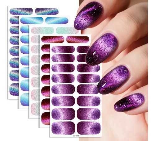 Stickers Uñas Cat Eye Glitter Impermeables 6 Hojas
