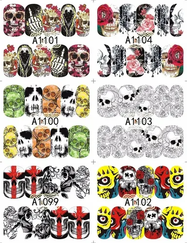 Stickers Al Agua Uñas Calaveras Water Decals Plancha Grande