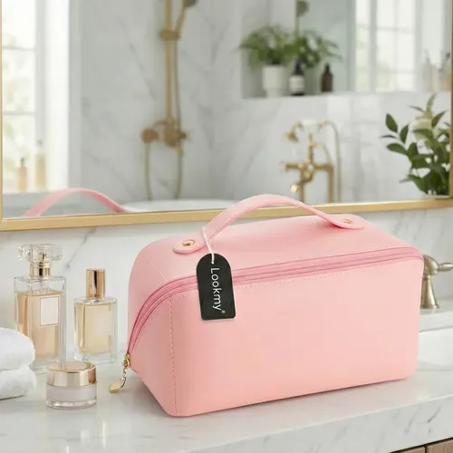 Neceser Rosa Modelo Moscú De Lookmy Porta Maquillaje Mujer | Porta cosméticos de eco cuero para viaje o baño