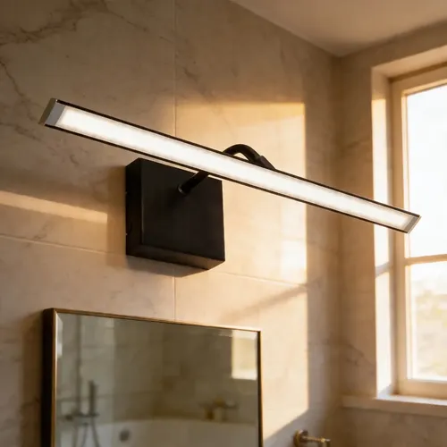 Aplique De Pared Led Movil Direccionable Para Espejo Baño 40 Cm Negro Luz Calida Gioluce