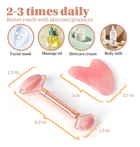 Set Jade Roller Y Gua Sha Zs Zeshin Cuarzo Rosa Facial