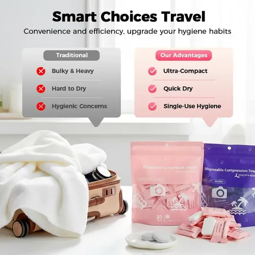 Soft Thick Cotton Disposable Face Towel, Mini Portable Pink