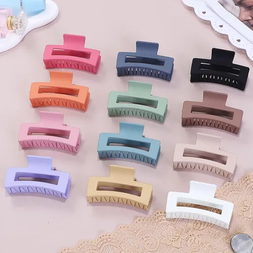 12 Pinzas Para El Cabello Medianas, Pinzas Cuadradas Colorid 12pc-square Set