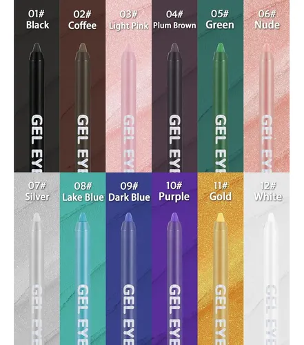 Lápiz Delineador En Gel Waterproof 12 Colores Con