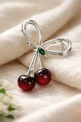 Broche Para Pelo Metal Plateado Cerezas Kawaii