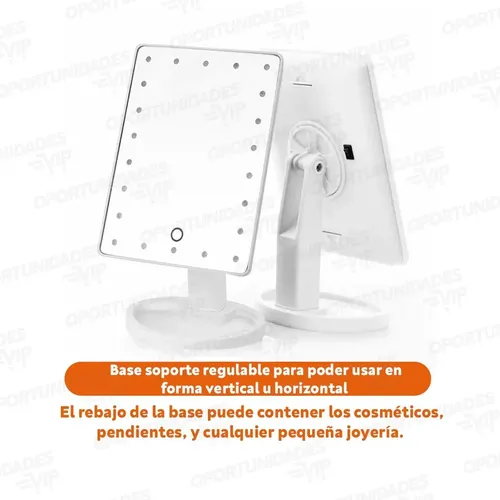 Espejo Rectangular Maquillaje 16 Luces Leds 360 A Pila