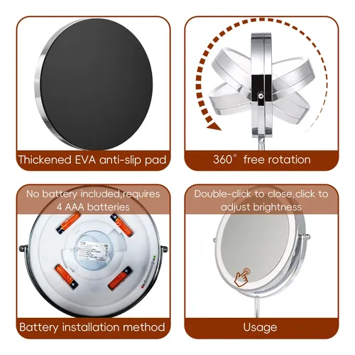 Espejo De Maquillaje De Tocador Con Iluminación Led Ajustable Y Control Táctil Plateado