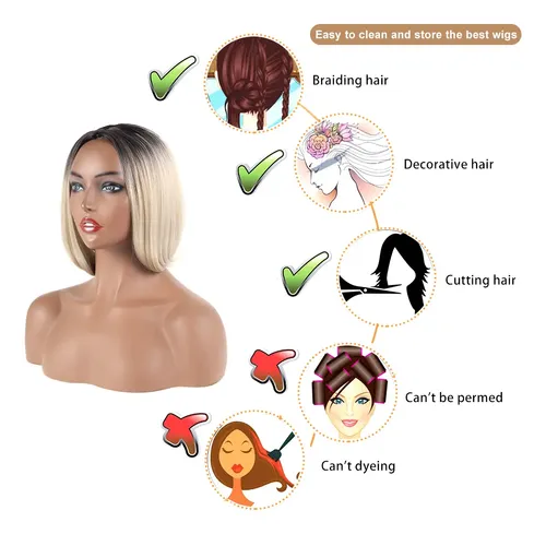 Peluca Falsa De Pelo Liso, Corta, Rubia, Ombre, Bobo, Para M