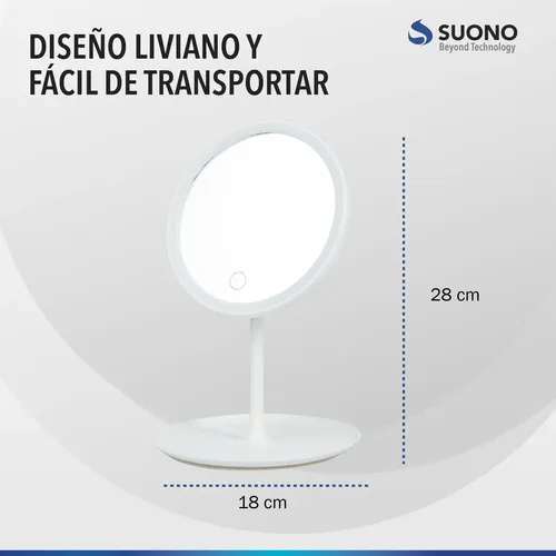Espejo Luz Led Regulable Redondo Con Base Organizadora