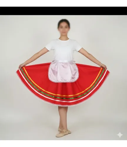 Pollera Rojo Tarantela Con Chaleco Y Cintas Pelo